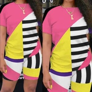 Two Piece Color Block Short Set